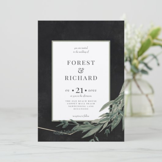 klassiek blad met middernacht, veelhoekuitnodiging kaart (Staand voorkant)