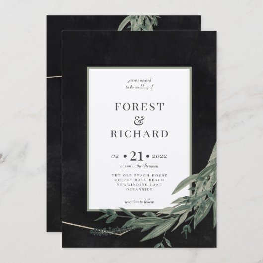 klassiek bladmiddernacht, polygoon uitnodiging (Voorkant / Achterkant)