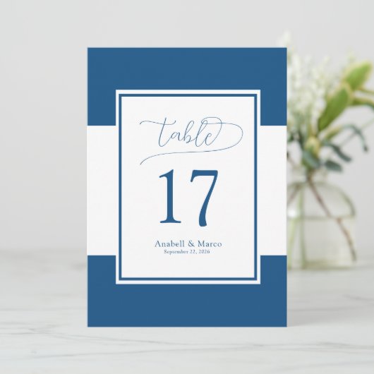 Klassiek blauw 5"x7"-tabelnummer menu (Staand voorkant)