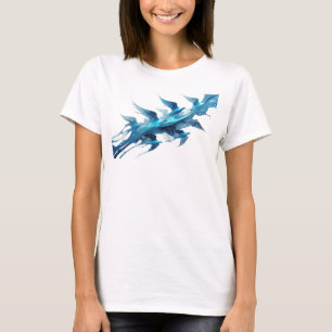 Klassiek Blauw Abstract Vogels Mode Kunst T-shirt
