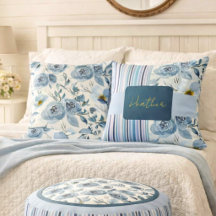 Klassiek Blauw Aquarel Bloem Streep Gepersonalisee