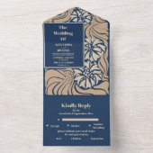 Klassiek Blauw Art Nouveau Bruiloft All In One Uitnodiging (Binnen)