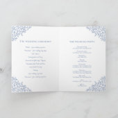 Klassiek blauw blad monogram kunst bruiloft progra programma (Binnen)