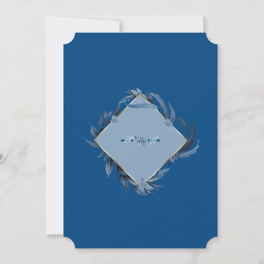 Klassiek blauw bladeren Gold Monogram Vrijgezellen Kaart (Achterkant)