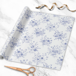 Klassiek blauw bloemenpatroon Frans blauw toile Cadeaupapier