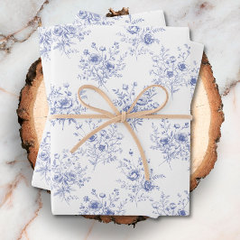 Klassiek blauw bloemenpatroon Frans blauw toile Inpakpapier Vel