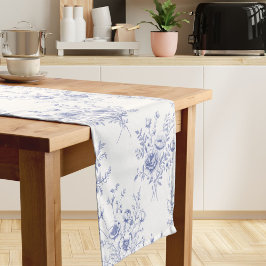 Klassiek blauw bloemenpatroon Frans blauw toile Korte Tafelloper