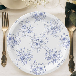 Klassiek blauw bloemenpatroon Frans blauw toile Papieren Bordje