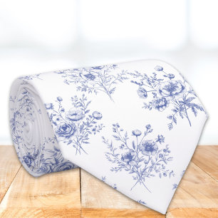 Klassiek blauw bloemenpatroon Frans blauw toile Stropdas
