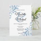 Klassiek Blauw Bloemig Huwelijk Kaart (Staand voorkant)