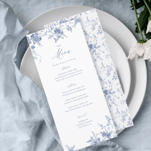 Klassiek Blauw Bloemmotief Bruiloft Tafel Menu