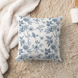 Klassiek Blauw Bloemmotief Schets Patroon Kussen