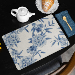 Klassiek Blauw Bloemmotief Toile Waterverf Patroon Placemat