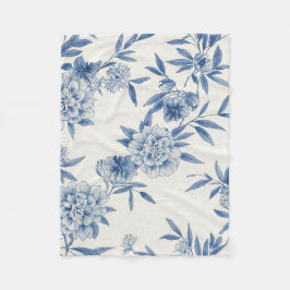 Klassiek Blauw Bloemmotief Toile Waterverfpatroon  Fleece Deken
