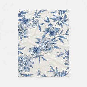 Klassiek Blauw Bloemmotief Toile Waterverfpatroon  Fleece Deken