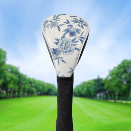 Klassiek Blauw Bloemmotief Toile Waterverfpatroon  Golfheadcover