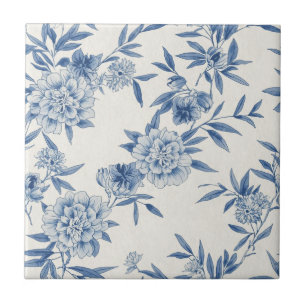 Klassiek Blauw Bloemmotief Toile Waterverfpatroon Tegeltje