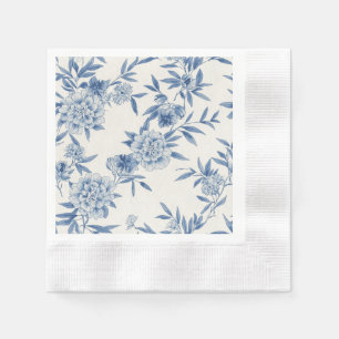 Klassiek Blauw Bloemmotief Waterverf Patroon Wit Servet