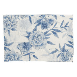 Klassiek Blauw Bloemmotief Waterverfpatroon Wit Kussensloop