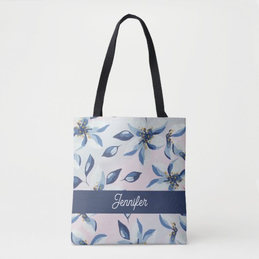 Klassiek blauw bloempatroon trendy tote bag (Voorkant)