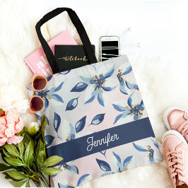 Klassiek blauw bloempatroon trendy tote bag