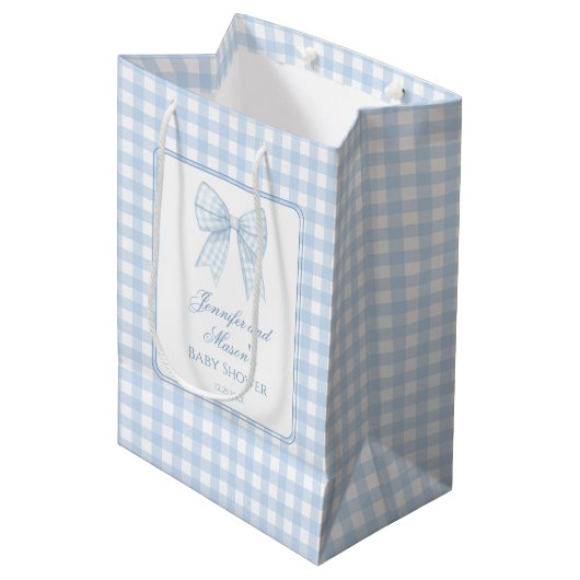 Klassiek blauw boog baby shower dank u cadeau tass medium cadeauzakje (Voorkant Gekanteld)