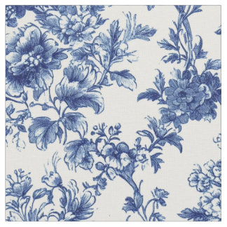 Klassiek Blauw Botanisch Bloemmotief Toile Stof