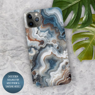 Klassiek Blauw Bruin Grijs Wit Kwarts Agat Patroon iPhone 16 Pro Max Hoesje