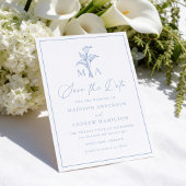 Klassiek Blauw Calla Lelie Monogram Trouwfeest Save The Date