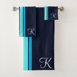 Klassiek Blauw Cursief Monogram Lijn Kunst Bad Handdoek