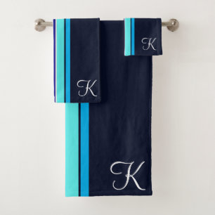Klassiek Blauw Cursief Monogram Lijn Kunst Bad Handdoek