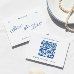 Klassiek Blauw Deel de Liefde QR Code Huwelijksfot Informatiekaartje