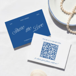 Klassiek Blauw Deel de Liefde QR Code Huwelijksfot Informatiekaartje