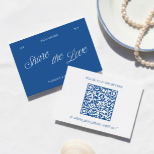 Klassiek Blauw Deel de Liefde QR Code Huwelijksfot Informatiekaartje
