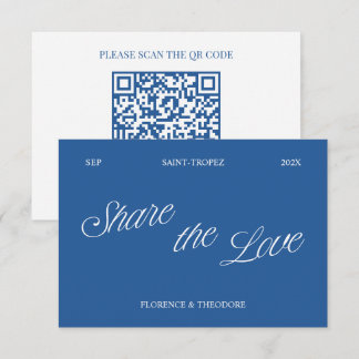Klassiek Blauw Deel de Liefde QR Code Huwelijksfot Informatiekaartje
