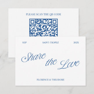 Klassiek Blauw Deel de Liefde QR Code Huwelijksfot Informatiekaartje