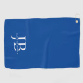Klassiek Blauw Elegant Monogram en Naam Golfhanddoek (Horizontaal)