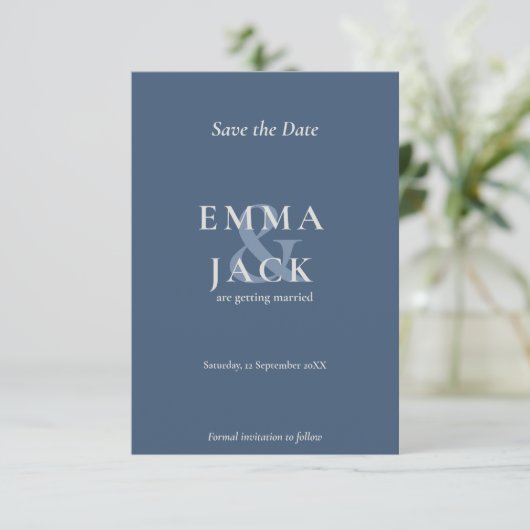 Klassiek Blauw Elegant Serif Font modern ampersand Save The Date (Staand voorkant)
