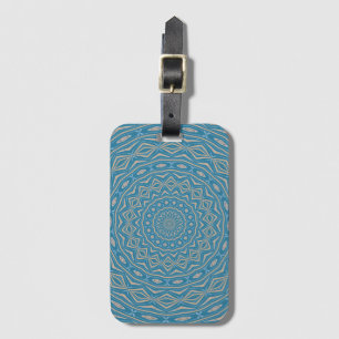 Klassiek Blauw en Cappuccino Koepel Effect Mandala Bagagelabel