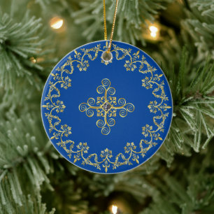 Klassiek blauw en goud keramisch ornament