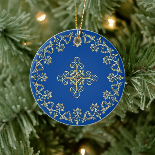 Klassiek blauw en goud keramisch ornament (Boom)