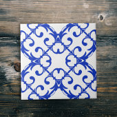 Klassiek blauw en wit Azulejo Damask Pattern Tegeltje
