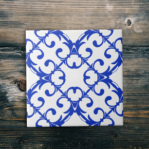 Klassiek blauw en wit Azulejo Damask Pattern Tegeltje