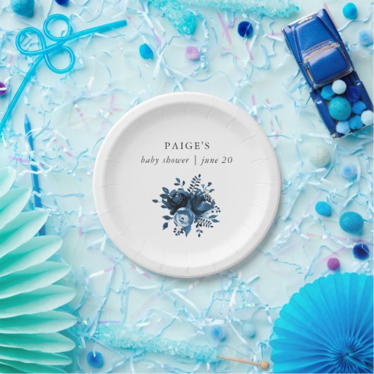 Klassiek blauw en wit Baby shower Papieren Bordje (Feest)