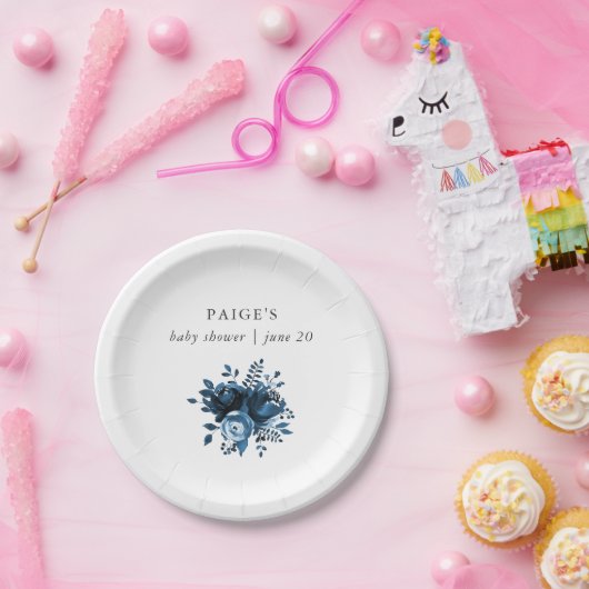 Klassiek blauw en wit Baby shower Papieren Bordje (Feest)