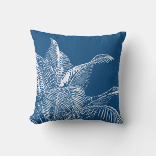 Klassiek blauw en wit botanisch   Tropische palm Kussen