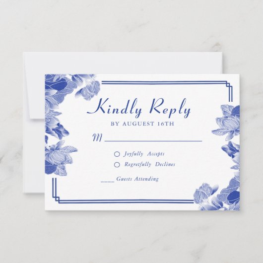 Klassiek Blauw en Wit Chinoiserie Chic RSVP (Voorkant)