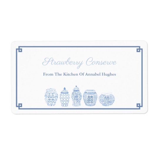 Klassiek blauw en wit conserverings- of Jam-etiket Etiket (Voorkant)