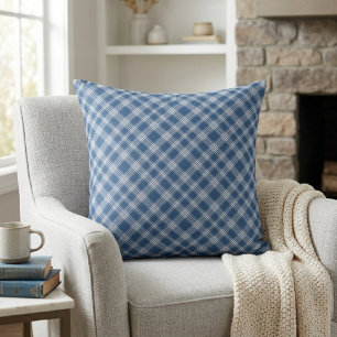 Klassiek blauw en wit diagonaal geruit kussen