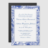 Klassiek blauw en wit Floral Chinoiserie Wedding Magnetische Uitnodiging (Voorkant / Achterkant)